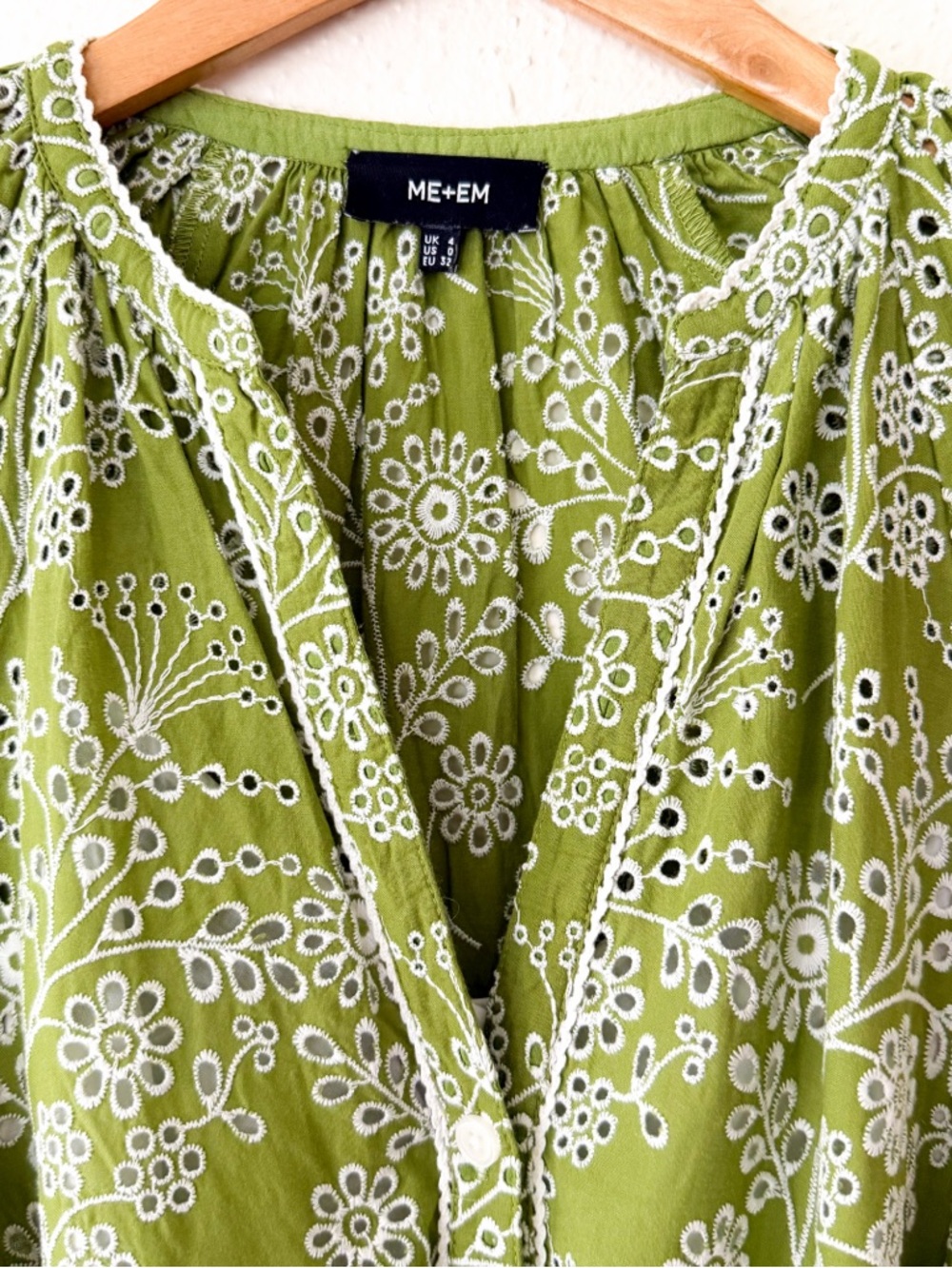 ME+EM Bespoke Contrast Green Broderie Long Sleeve Midi Dress - Picture 5 of 9